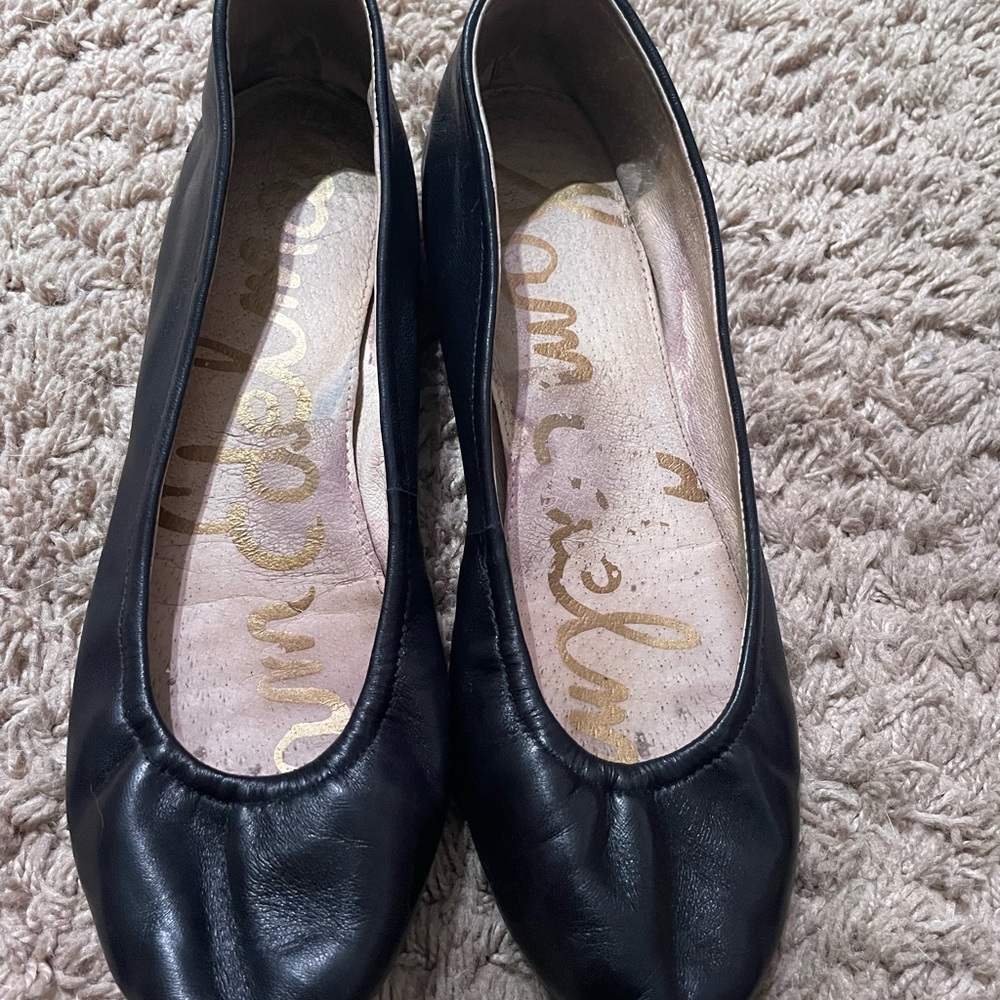 Sam Edelman black leather ballet flats. Size 7, moderate wear.